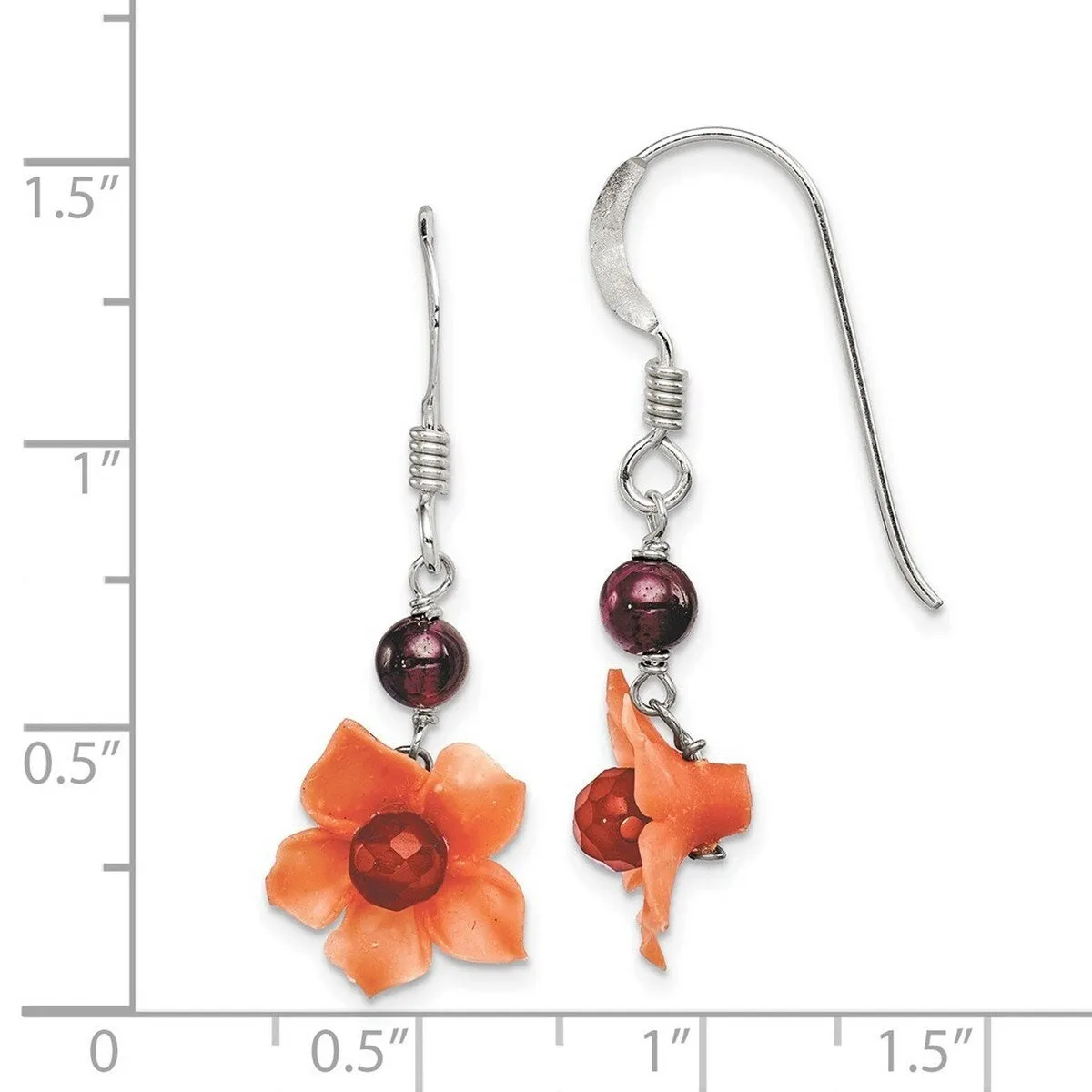 Curata 925 Sterling Silver Carnelian Dangle Garnet Bead Flower Earrings - 35x13mm sold by Zulily product image thumbnail 3