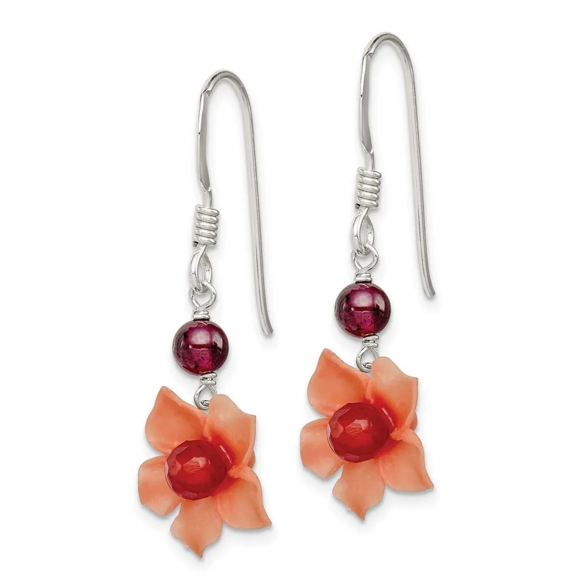 Curata 925 Sterling Silver Carnelian Dangle Garnet Bead Flower Earrings - 35x13mm sold by Zulily product image thumbnail 4