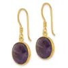 Curata 925 Sterling Silver Gold Plated Bezel Oval Amethyst Dangle Earrings - 30.25x10.7mm sold by Zulily