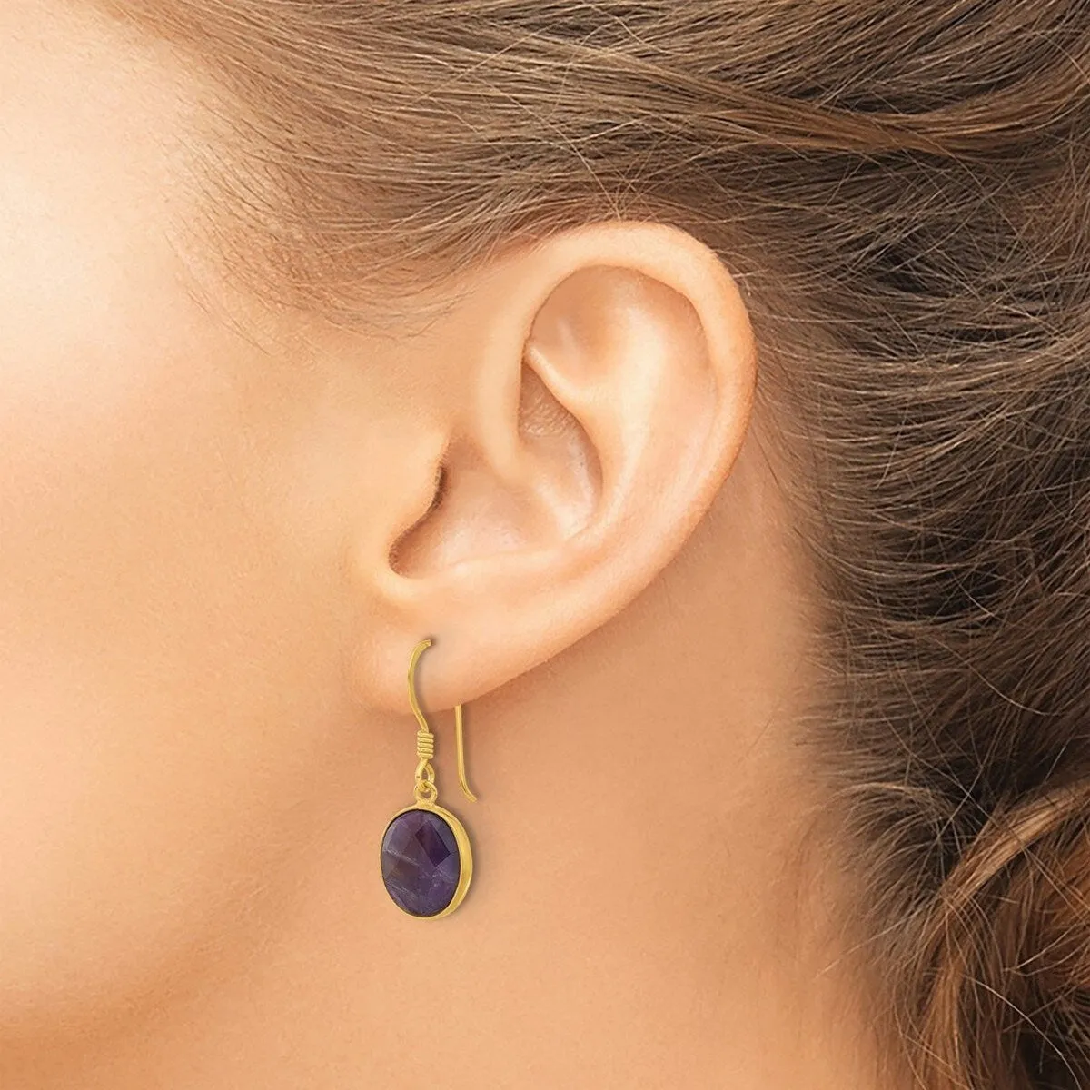 Curata 925 Sterling Silver Gold Plated Bezel Oval Amethyst Dangle Earrings - 30.25x10.7mm sold by Zulily product image thumbnail 2