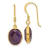 Curata 925 Sterling Silver Gold Plated Bezel Oval Amethyst Dangle Earrings - 30.25x10.7mm sold by Zulily