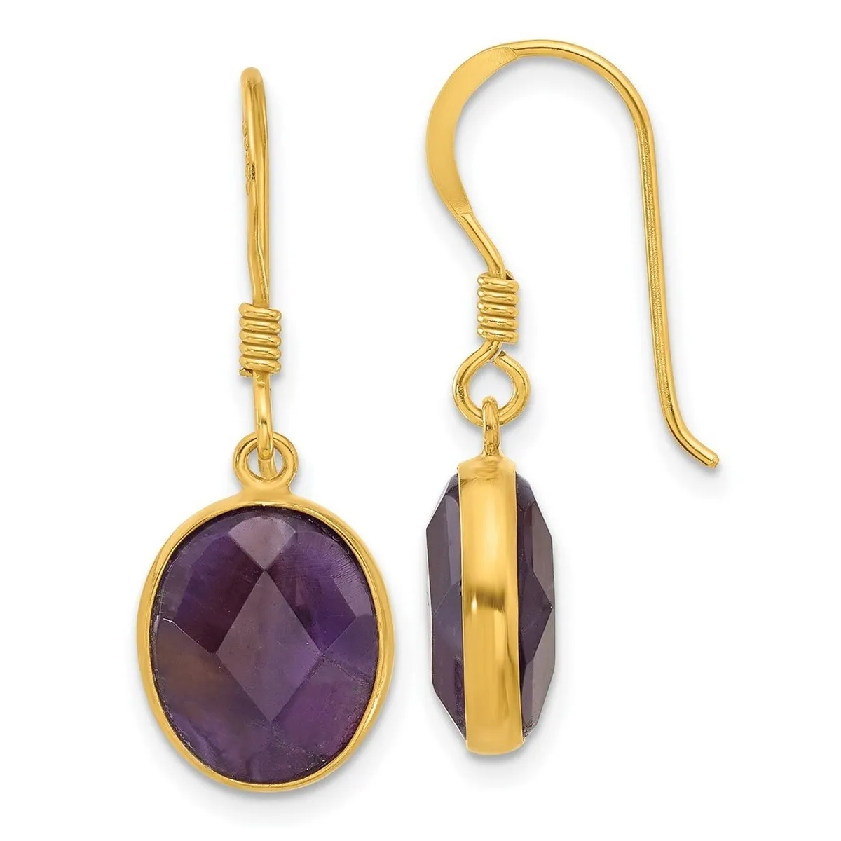 Curata 925 Sterling Silver Gold Plated Bezel Oval Amethyst Dangle Earrings - 30.25x10.7mm sold by Zulily product image thumbnail 3