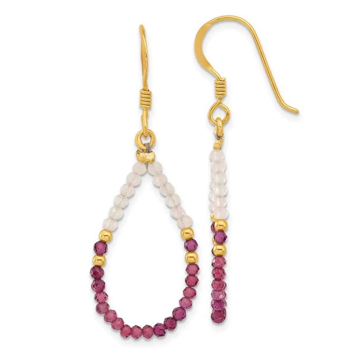 Curata 925 Sterling Silver Gold Plated Garnet and Rose Quartz Dangle Earrings - 48.5x16mm sold by Zulily product image thumbnail 3