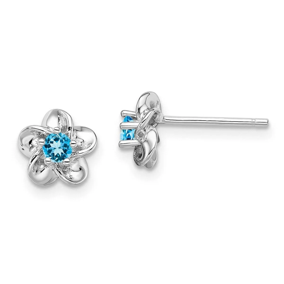 Curata 925 Sterling Silver Rhodium Plated Floral Blue Topaz Post Earrings - 14.5x8mm sold by Zulily