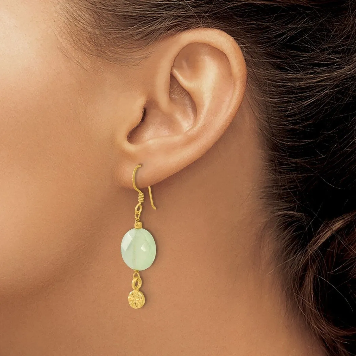 Curata 925 Sterling Silver Gold Plated Prehnite Dangle Earrings - 47x14.3mm sold by Zulily product image thumbnail 5