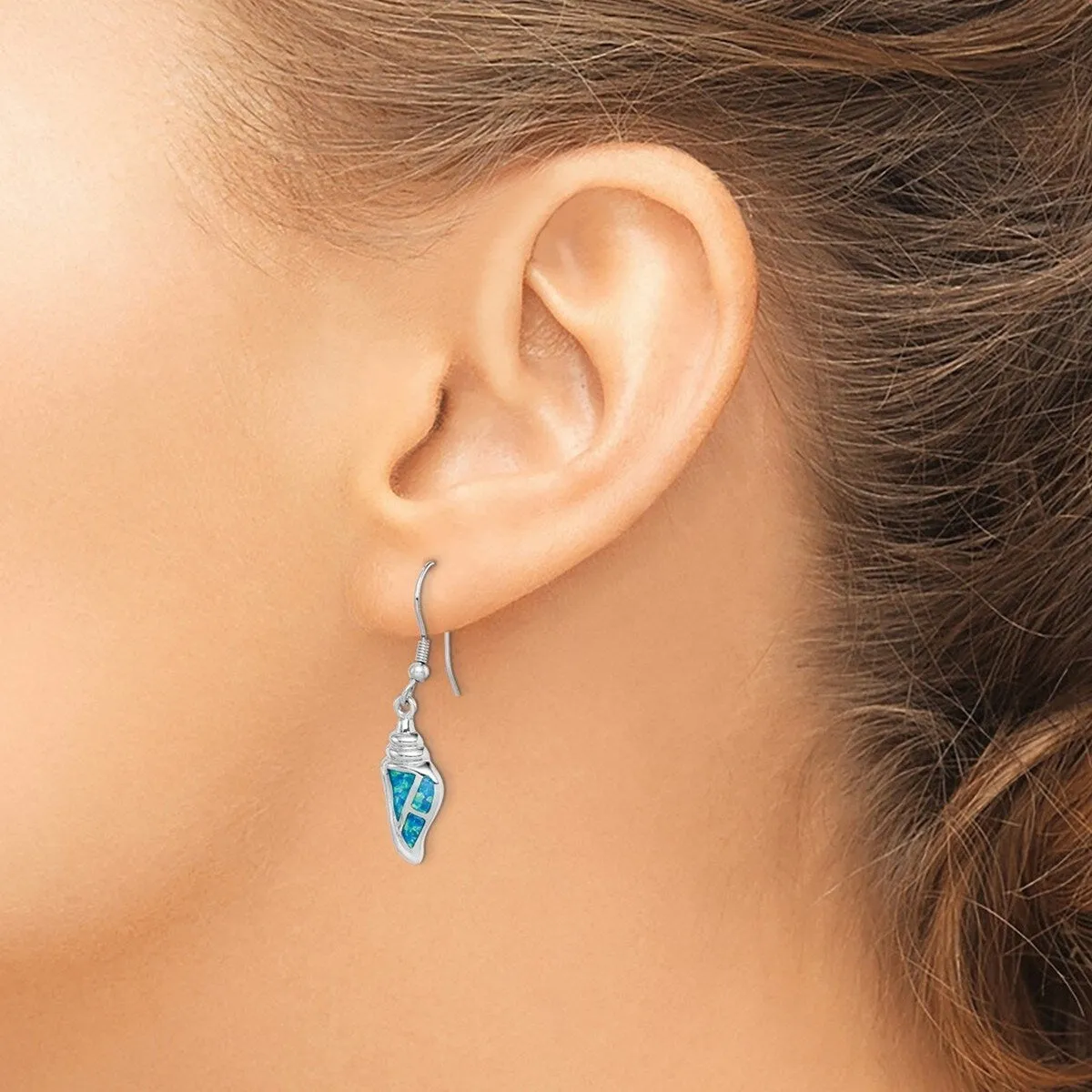 Curata 925 Sterling Silver Simulated Blue Opal Seashell Dangle Earrings - 36x9mm sold by Zulily