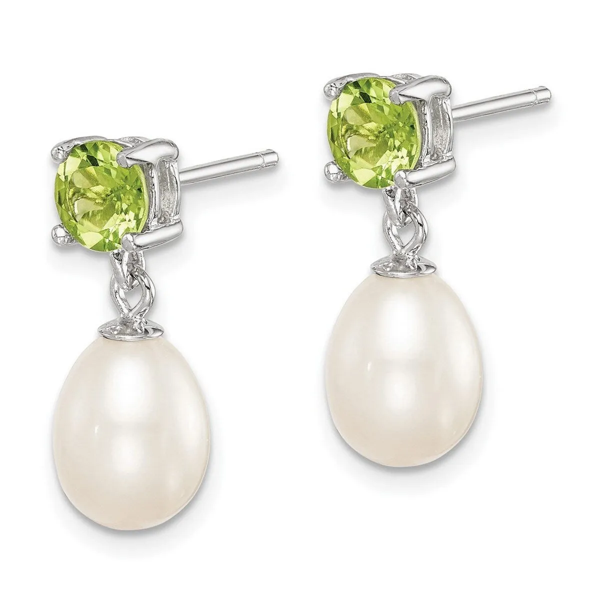 Curata 925 Sterling Silver Peridot and 7-8mm Freshwater Cultured Pearl Teardrop Post Earrings - 20x8mm sold by Zulily product image thumbnail 4