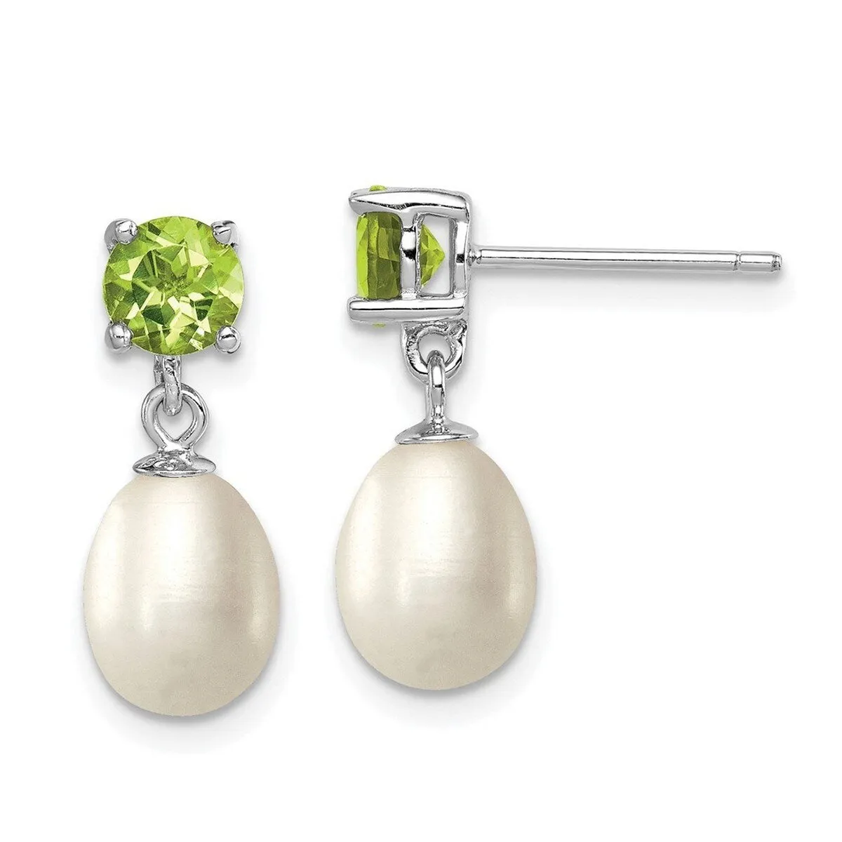 Curata 925 Sterling Silver Peridot and 7-8mm Freshwater Cultured Pearl Teardrop Post Earrings - 20x8mm sold by Zulily product image thumbnail 3