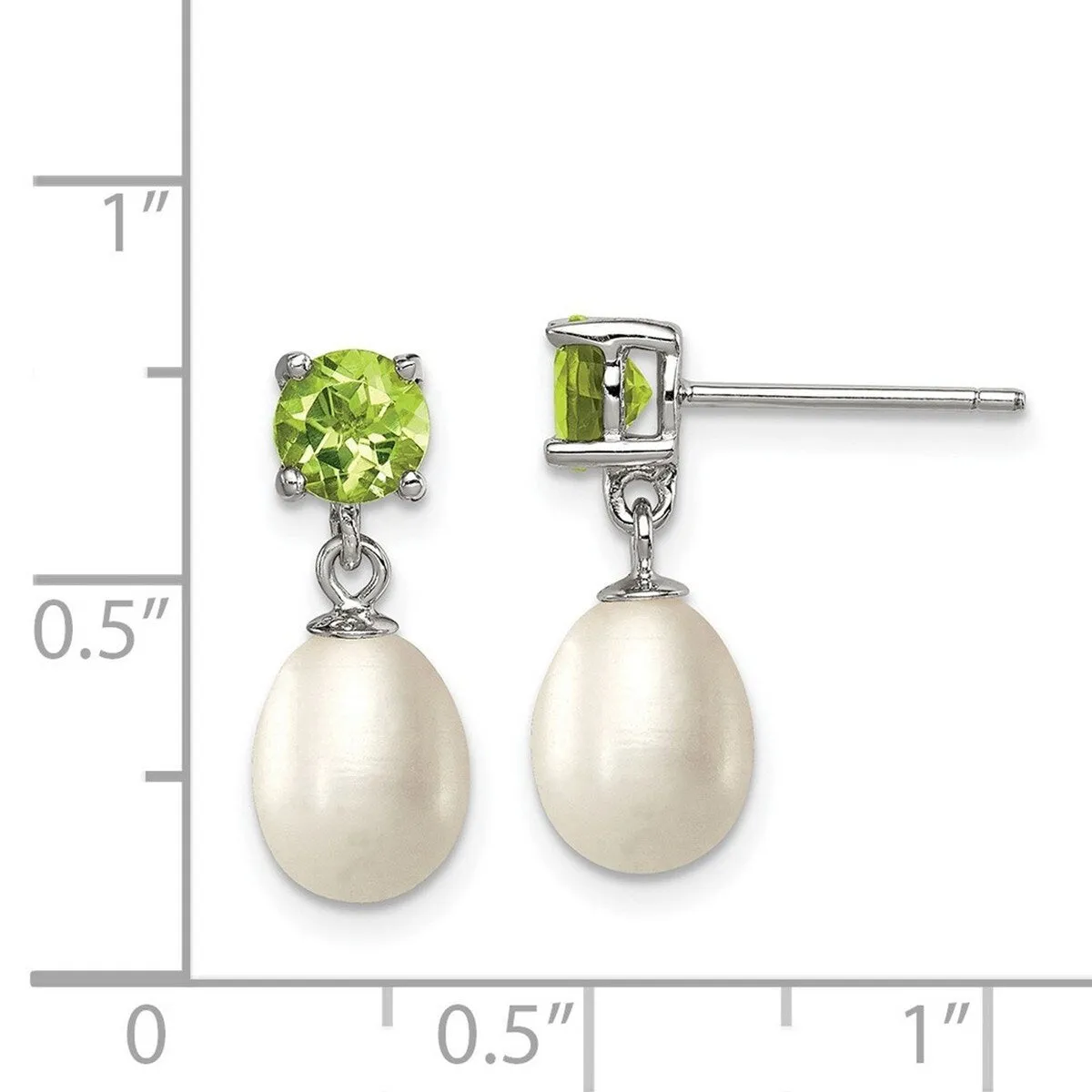 Curata 925 Sterling Silver Peridot and 7-8mm Freshwater Cultured Pearl Teardrop Post Earrings - 20x8mm sold by Zulily product image thumbnail 2