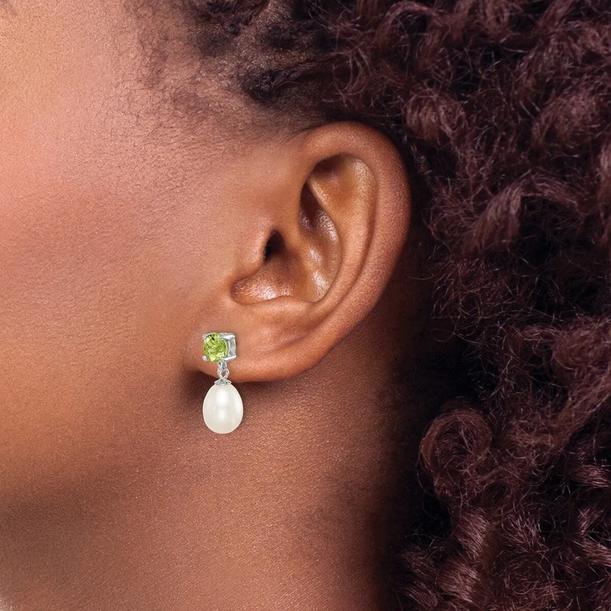 Curata 925 Sterling Silver Peridot and 7-8mm Freshwater Cultured Pearl Teardrop Post Earrings - 20x8mm sold by Zulily product image thumbnail 5