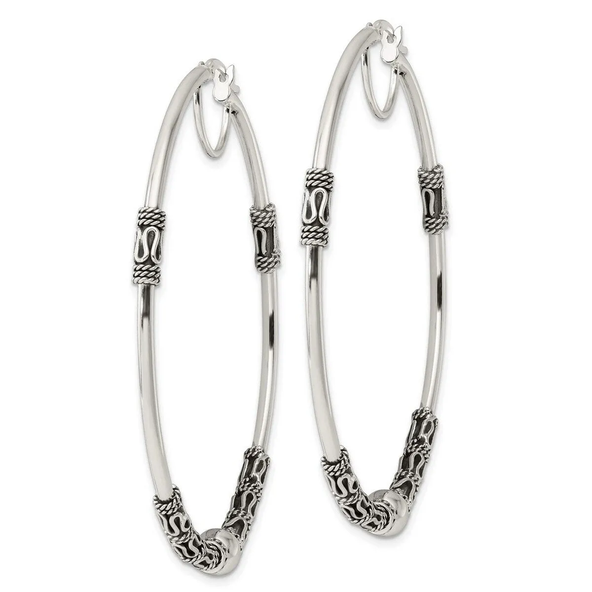Curata 925 Sterling Silver Beaded Hoop Artisan Oxidized Earrings - 61x5mm sold by Zulily product image thumbnail 2