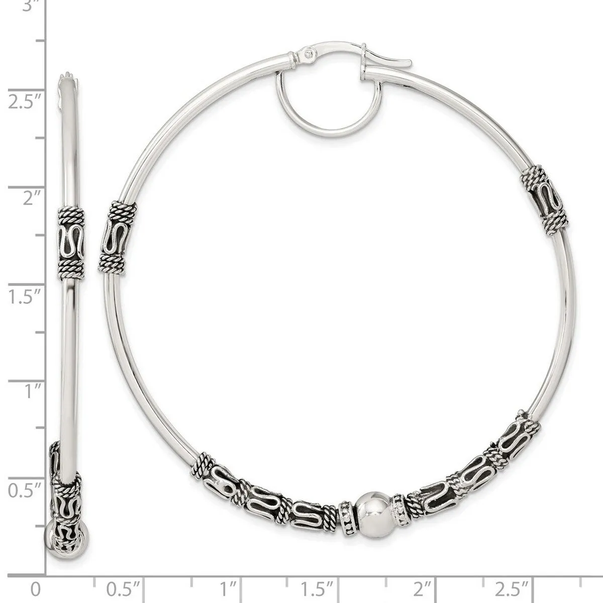 Curata 925 Sterling Silver Beaded Hoop Artisan Oxidized Earrings - 61x5mm sold by Zulily product image thumbnail 5