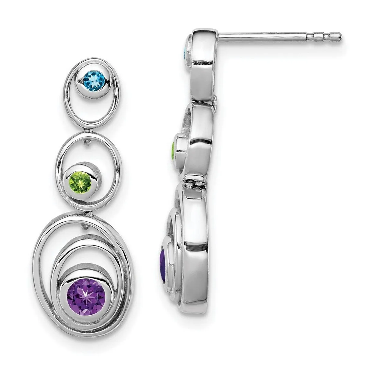 Curata 925 Sterling Silver Dangle Polished Post Rhodium Plated Peridot Blue Topaz and Amethyst Earrings - sold by Zulily product image thumbnail 5