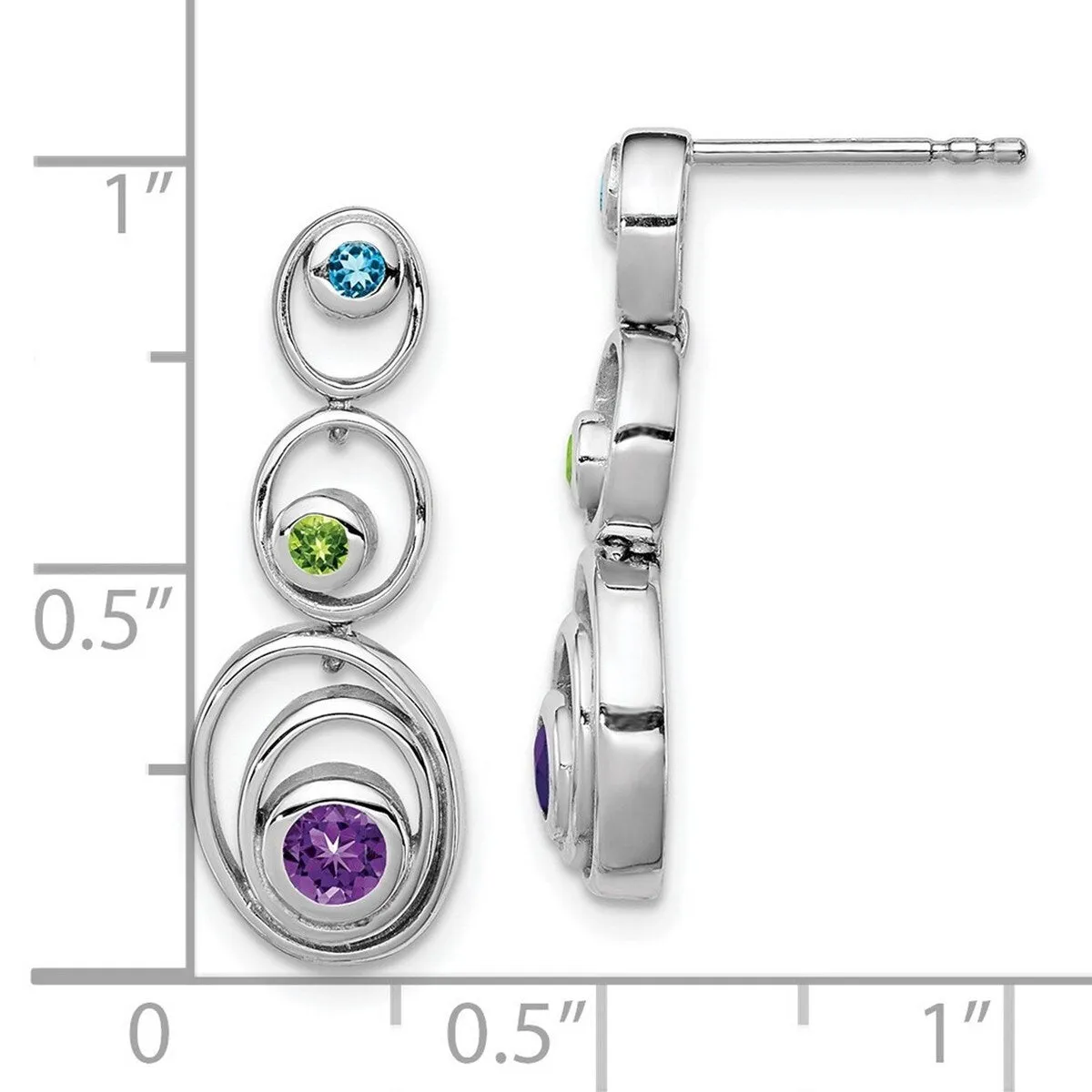 Curata 925 Sterling Silver Dangle Polished Post Rhodium Plated Peridot Blue Topaz and Amethyst Earrings - sold by Zulily product image thumbnail 4