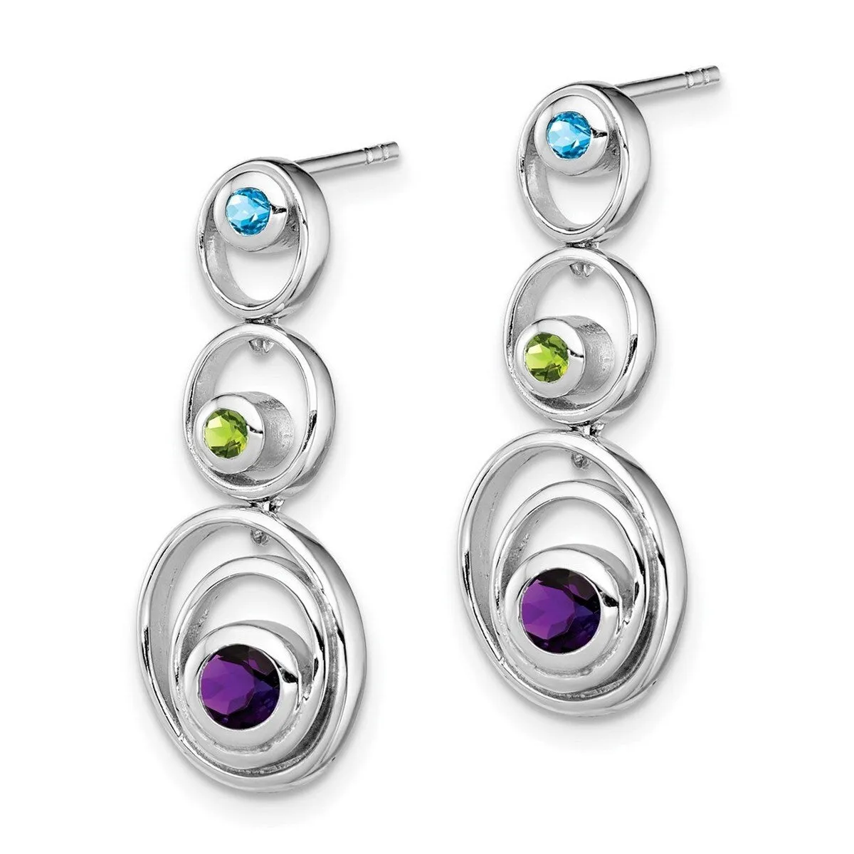 Curata 925 Sterling Silver Dangle Polished Post Rhodium Plated Peridot Blue Topaz and Amethyst Earrings - sold by Zulily