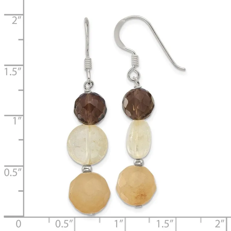 Curata 925 Sterling Silver Yellow Quartz Dyed Jade Smoky Quartz Earrings - 48x10.25mm sold by Zulily
