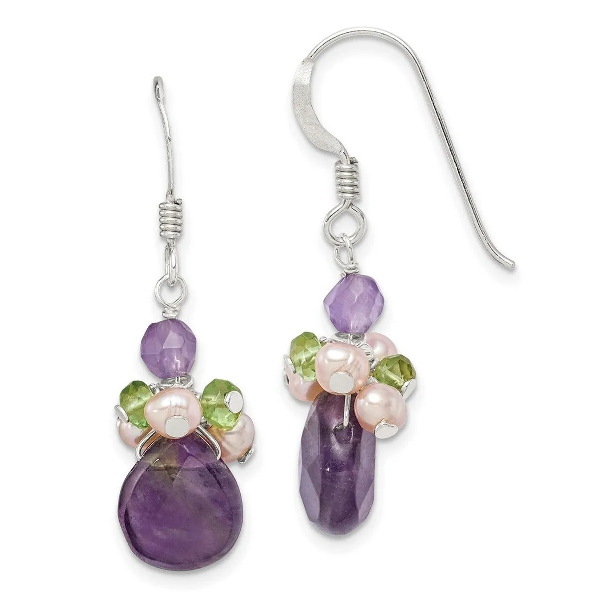 Curata 925 Sterling Silver Amethyst Peridot Chips Freshwater Cultured Peach Pearl Earrings - 37x9mm sold by Zulily product image thumbnail 3
