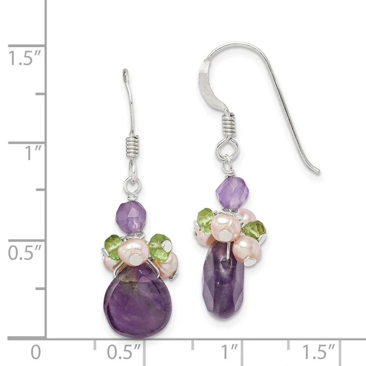 Curata 925 Sterling Silver Amethyst Peridot Chips Freshwater Cultured Peach Pearl Earrings - 37x9mm sold by Zulily product image thumbnail 2