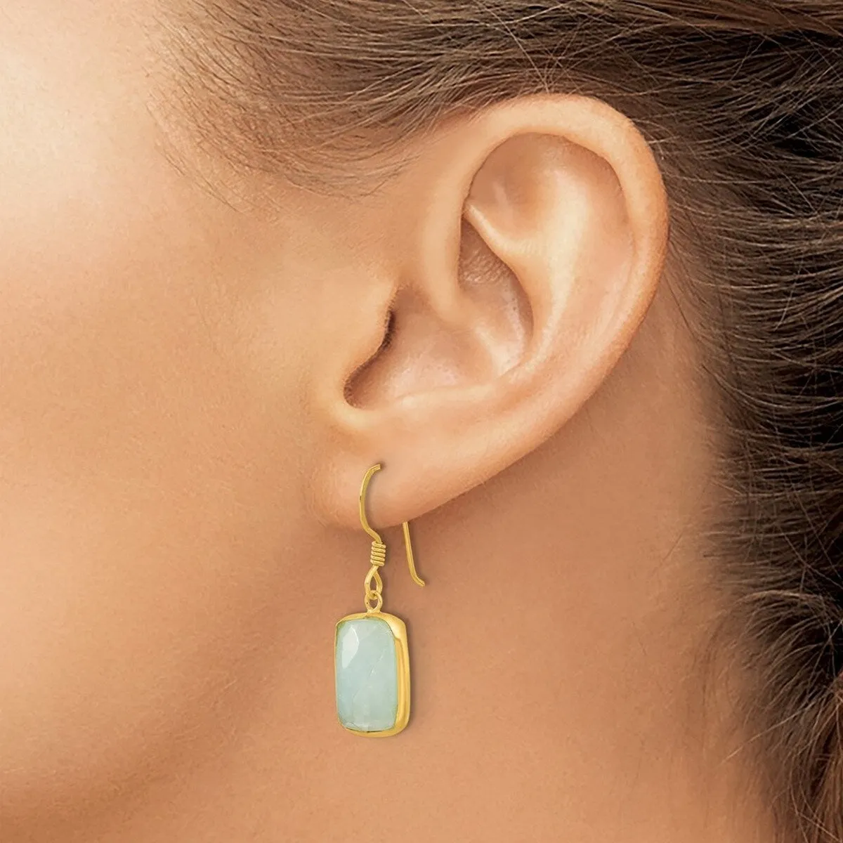 Curata 925 Sterling Silver Gold Plated Amazonite Dangle Earrings - 33.5x12mm sold by Zulily