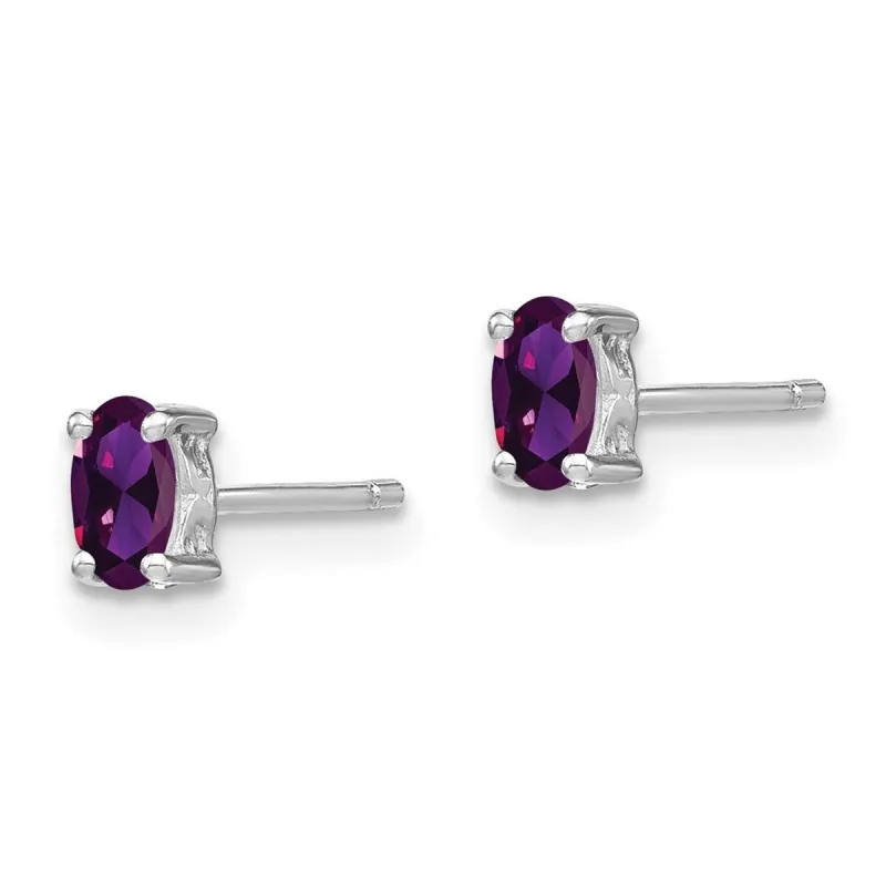 Curata 925 Sterling Silver Rhodium Plated Oval Amethyst Post Earrings - 5x3mm sold by Zulily