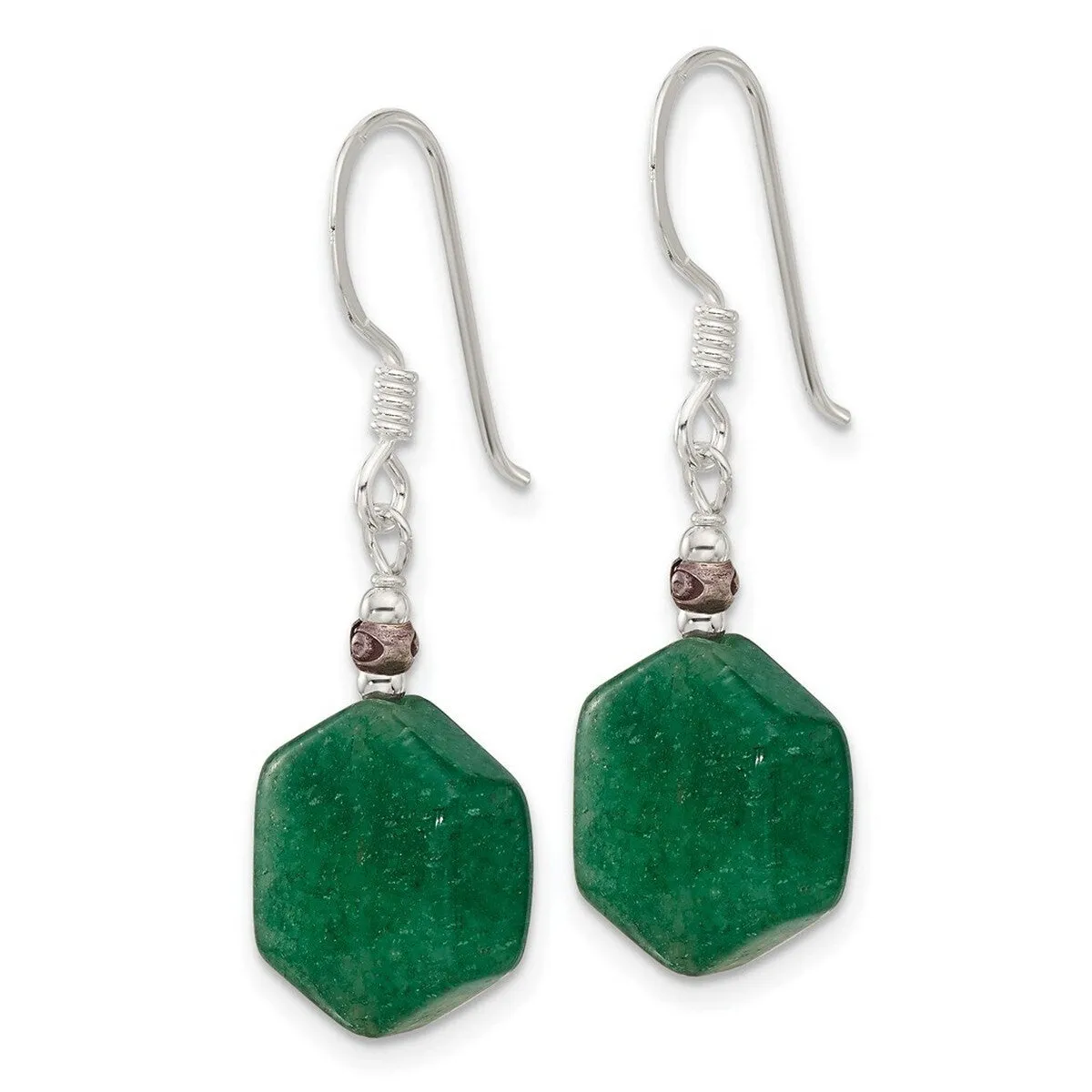Curata 925 Sterling Silver Green Aventurine Pentagon Dangle Hook Earrings - 34.6x11.3mm sold by Zulily