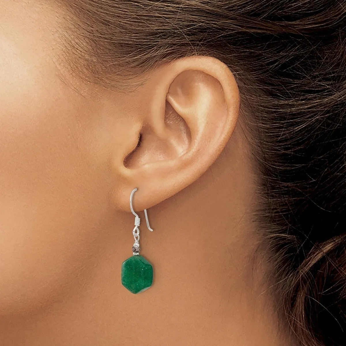 Curata 925 Sterling Silver Green Aventurine Pentagon Dangle Hook Earrings - 34.6x11.3mm sold by Zulily product image thumbnail 2