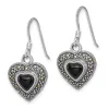 Curata 925 Sterling Silver Onyx Heart Marcasite Dangle Hook Earrings - 28x13mm sold by Zulily