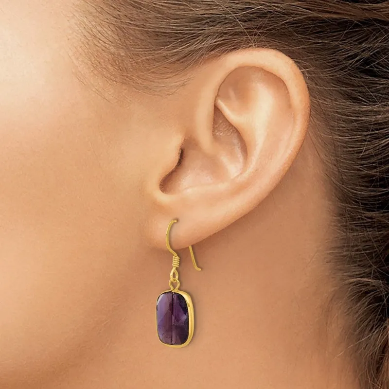 Curata 925 Sterling Silver Gold Plated Bezel Emerald Amethyst Dangle Earrings - 33.8x11.65mm sold by Zulily