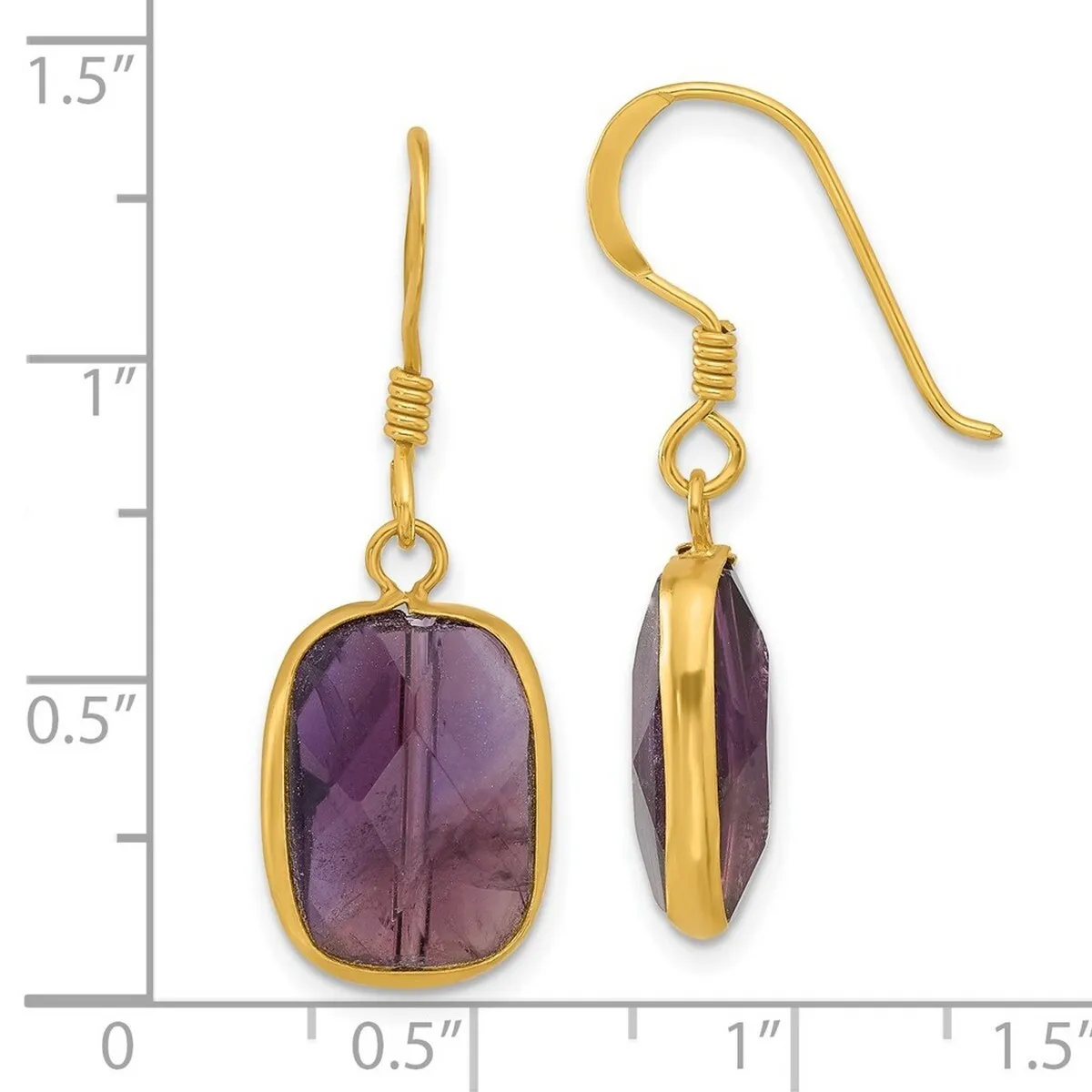 Curata 925 Sterling Silver Gold Plated Bezel Emerald Amethyst Dangle Earrings - 33.8x11.65mm sold by Zulily product image thumbnail 3