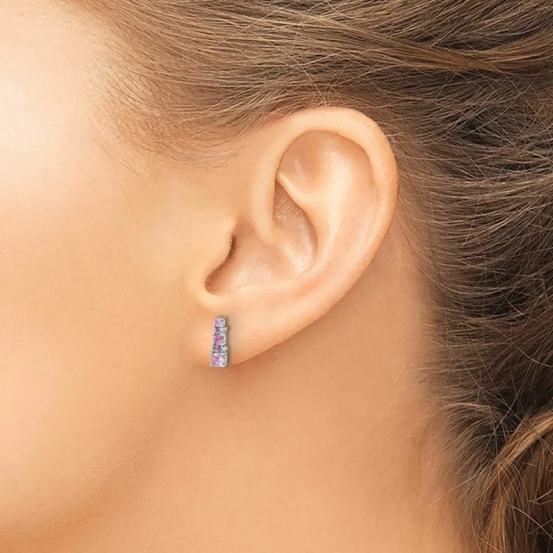 Curata 925 Sterling Silver Rhodium Plated Pink and White Sapphire Earrings - 10.3x3mm sold by Zulily