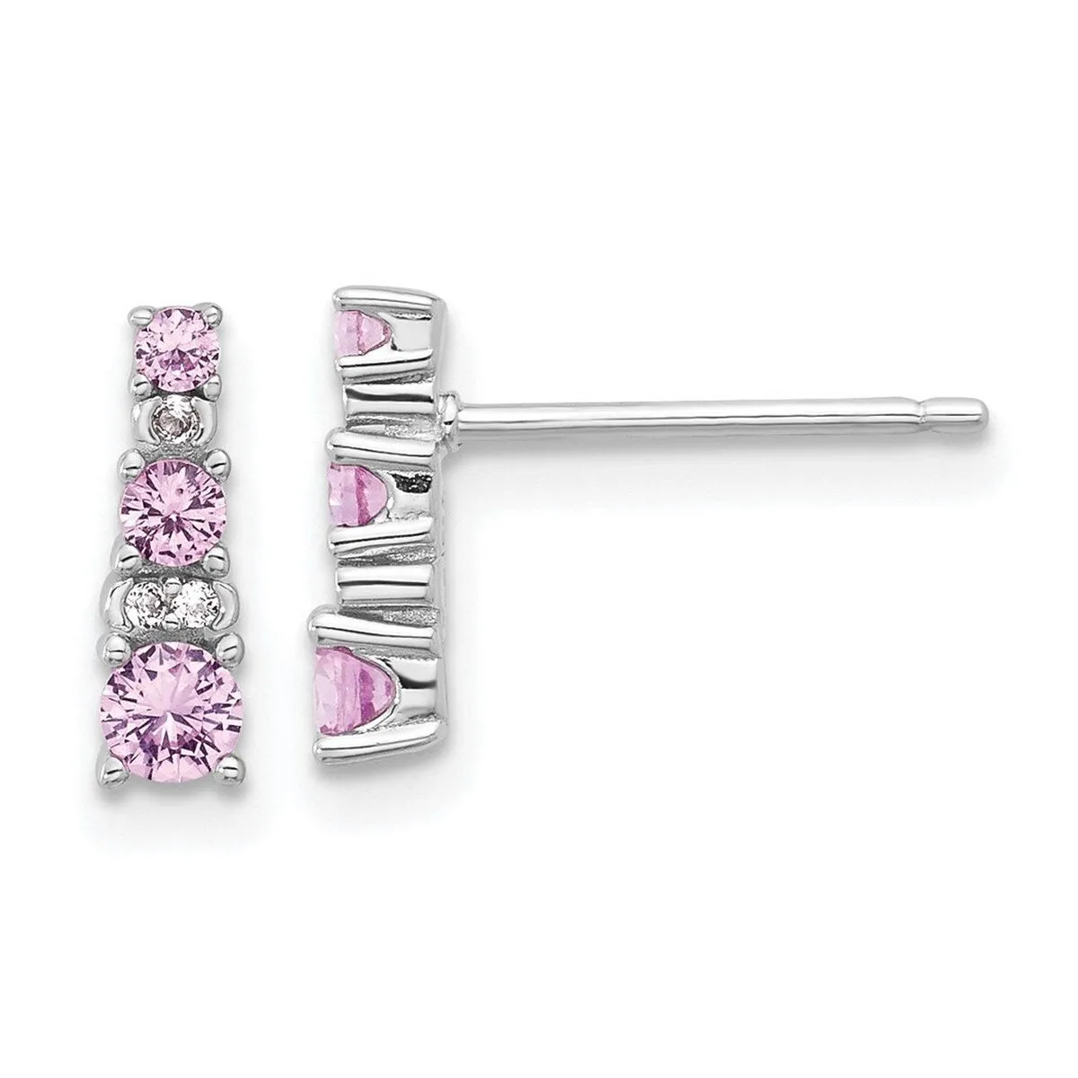 Curata 925 Sterling Silver Rhodium Plated Pink and White Sapphire Earrings - 10.3x3mm sold by Zulily product image thumbnail 2