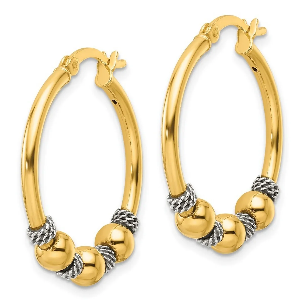 Curata 925 Sterling Silver Gold Plated Beaded Hoop Artisan Oxidized Earrings - 27.5x4.25mm sold by Zulily product image thumbnail 2
