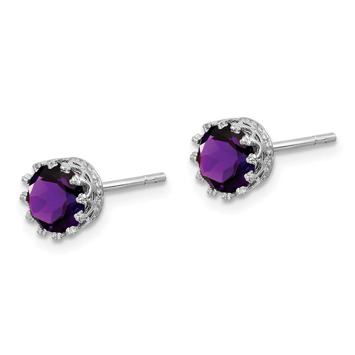 Curata 925 Sterling Silver Rhodium Plated 6mm Polished Amethyst Post Earrings sold by Zulily product image thumbnail 2