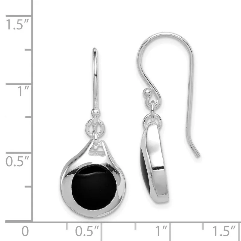 Curata 925 Sterling Silver Polished Black Onyx Disk Hook Earrings - 32x12mm sold by Zulily