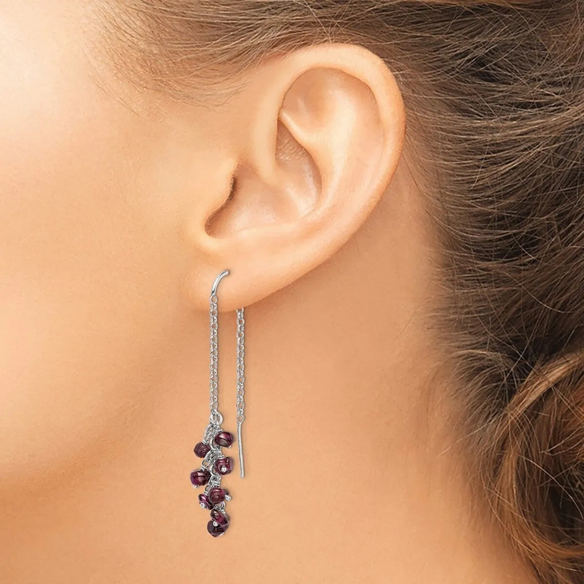 Curata 925 Sterling Silver Threader Polished Garnet Dangle Earrings - 52x9mm sold by Zulily product image thumbnail 4