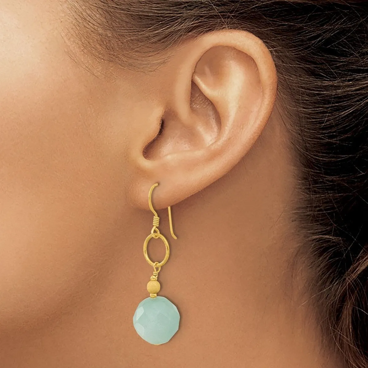 Curata 925 Sterling Silver Gold Plated Polished Hammered Circle Amazonite Dangle Earrings - 48x14mm sold by Zulily product image thumbnail 3