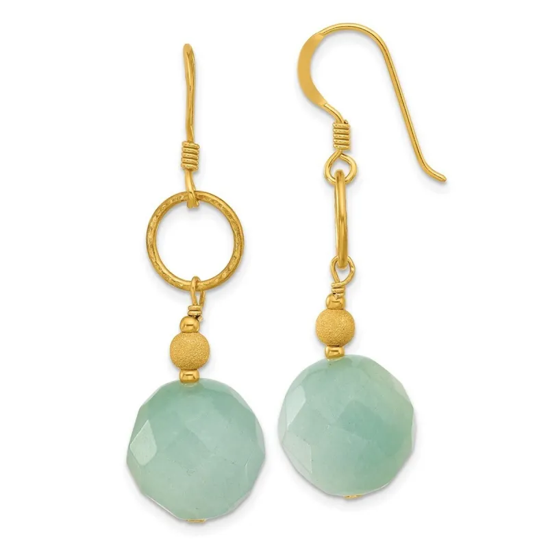 Curata 925 Sterling Silver Gold Plated Polished Hammered Circle Amazonite Dangle Earrings - 48x14mm sold by Zulily