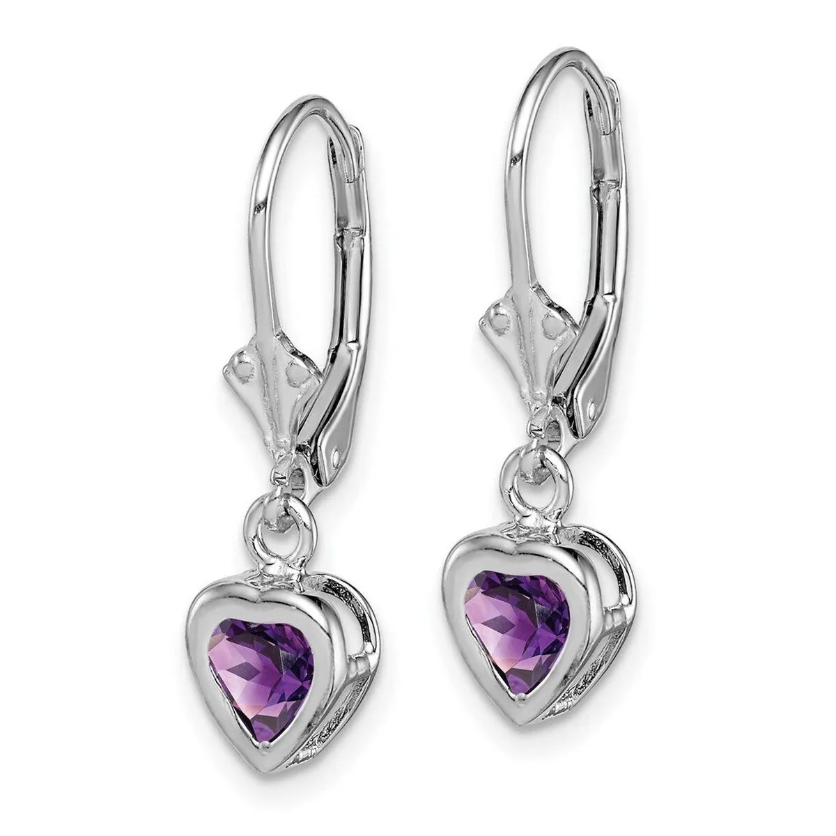 Curata 925 Sterling Silver Bezel Heart Amethyst Leverback Earrings - 25x6mm sold by Zulily