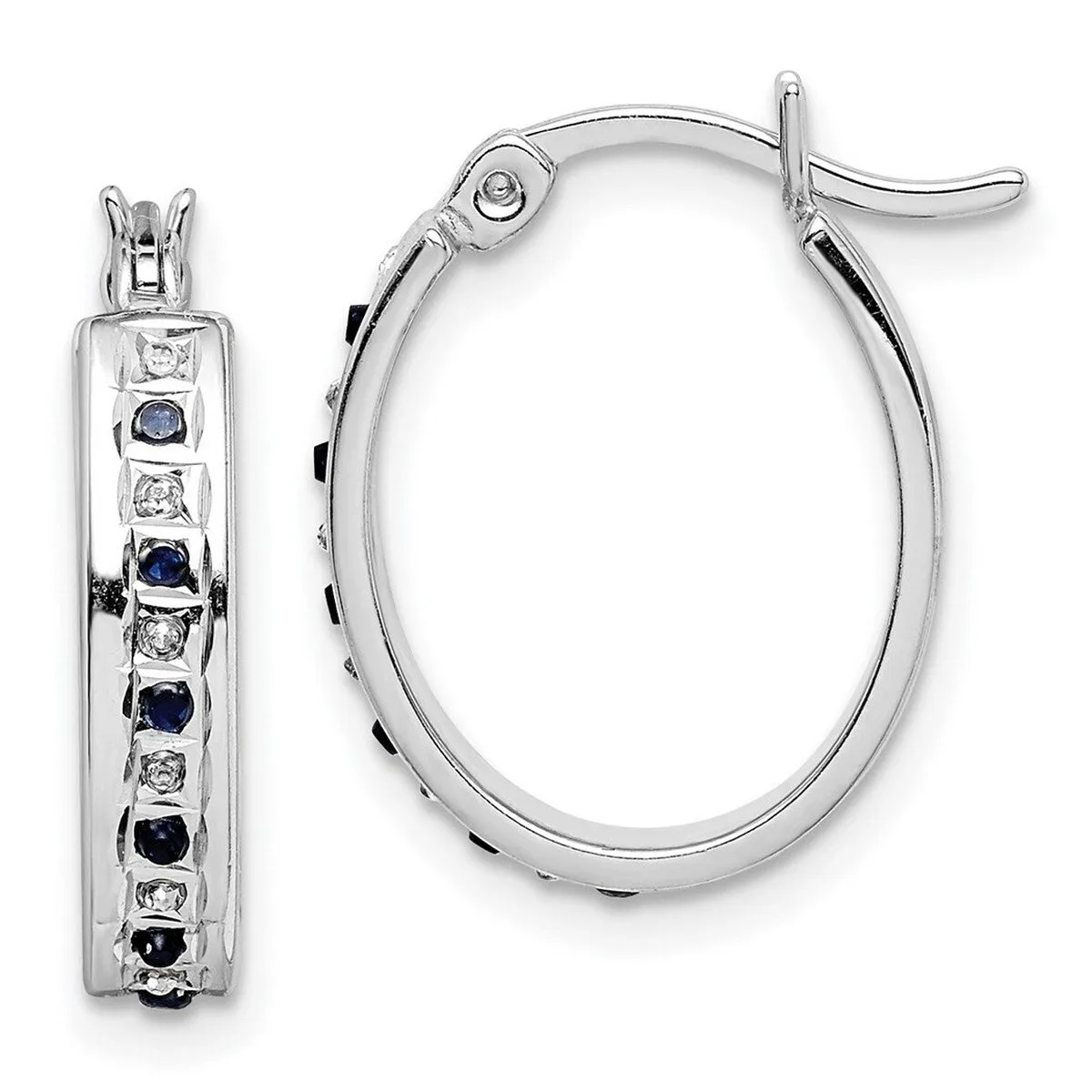 Curata 925 Sterling Silver Diamond and Sapphire Oval Hinged Hoop Earrings - 19x3mm sold by Zulily product image thumbnail 5