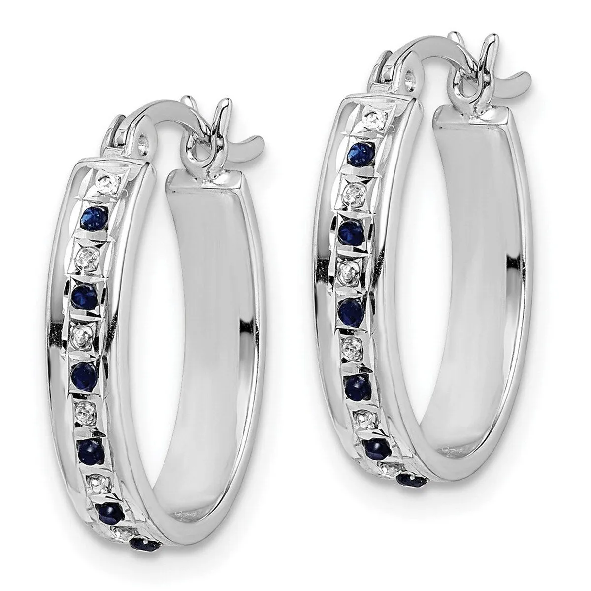 Curata 925 Sterling Silver Diamond and Sapphire Oval Hinged Hoop Earrings - 19x3mm sold by Zulily product image thumbnail 2