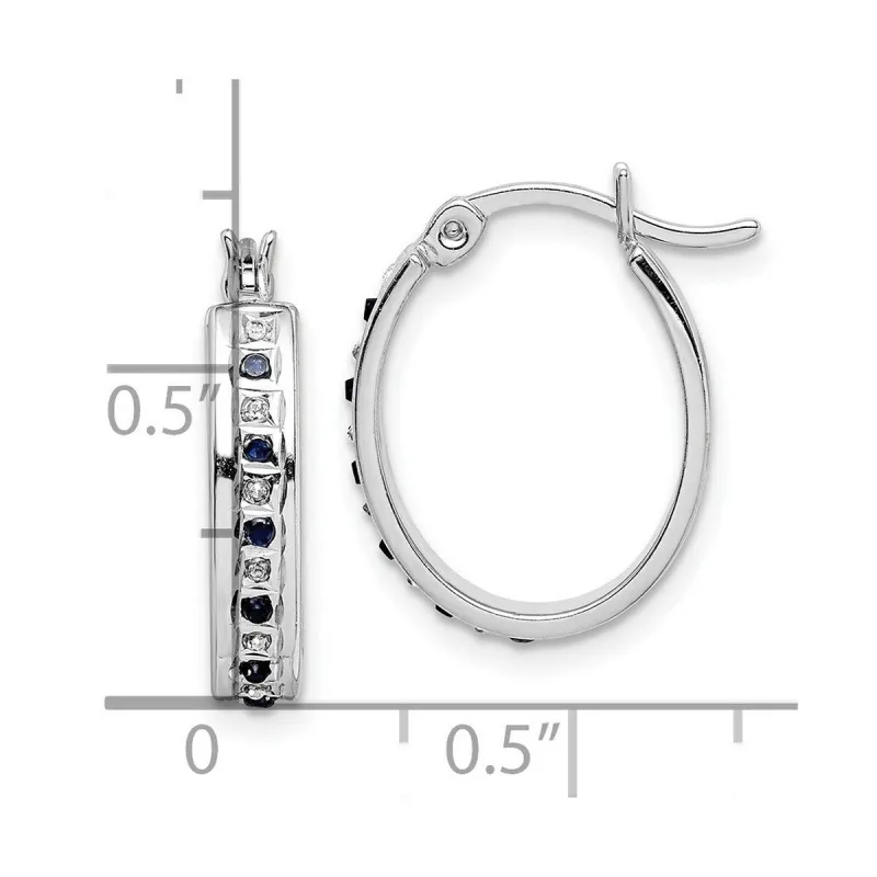 Curata 925 Sterling Silver Diamond and Sapphire Oval Hinged Hoop Earrings - 19x3mm sold by Zulily