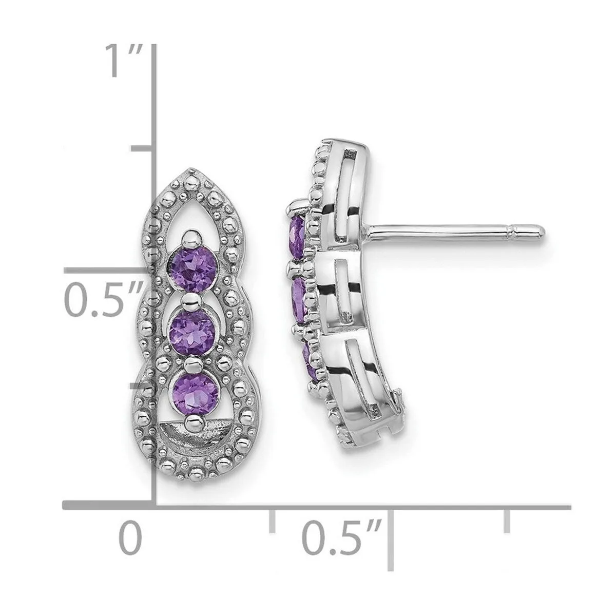 Curata 925 Sterling Silver Rhodium Plated Amethyst Post Earrings - 16.64x6.93mm sold by Zulily