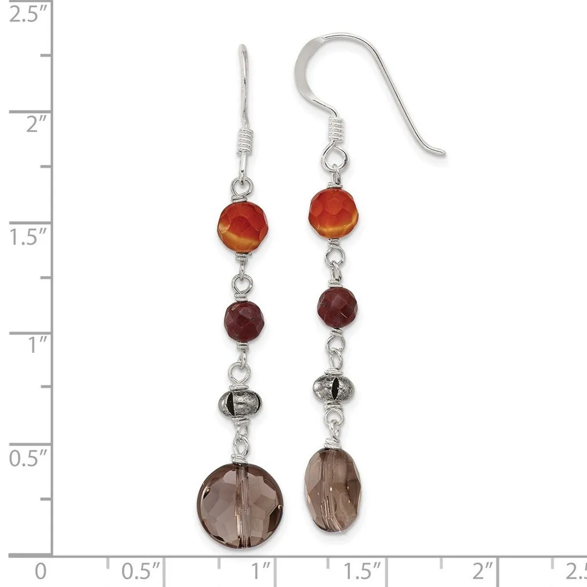 Curata 925 Sterling Silver Carnelian Jasper Smoky Quartz Dangle Earrings - 57.3x10mm sold by Zulily product image thumbnail 5