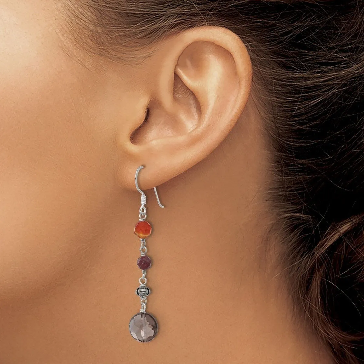 Curata 925 Sterling Silver Carnelian Jasper Smoky Quartz Dangle Earrings - 57.3x10mm sold by Zulily product image thumbnail 3