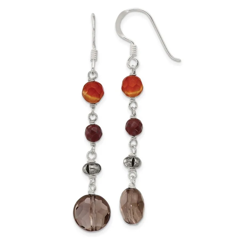 Curata 925 Sterling Silver Carnelian Jasper Smoky Quartz Dangle Earrings - 57.3x10mm sold by Zulily