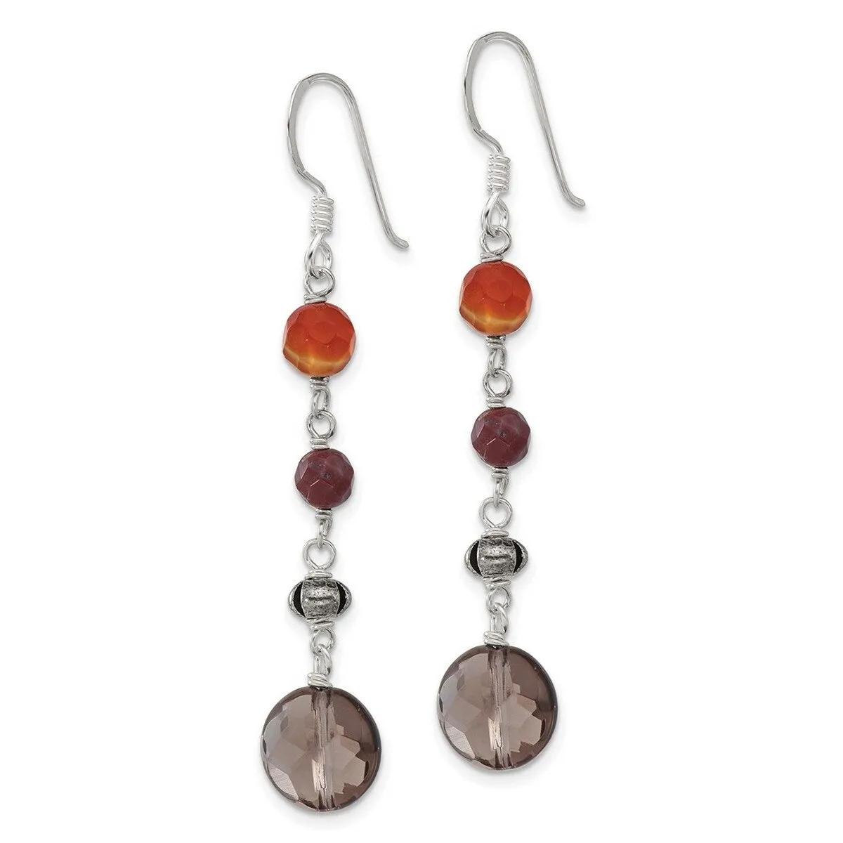 Curata 925 Sterling Silver Carnelian Jasper Smoky Quartz Dangle Earrings - 57.3x10mm sold by Zulily product image thumbnail 2