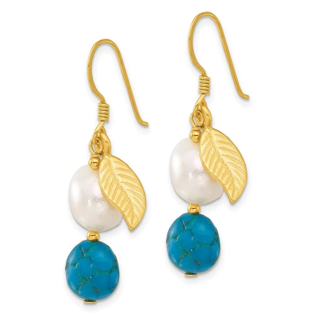 Curata 925 Sterling Silver Gold Plated Cultured Pearl Blue Zircon Leaf Dangle Earrings - 41.2x9.4mm sold by Zulily product image thumbnail 2