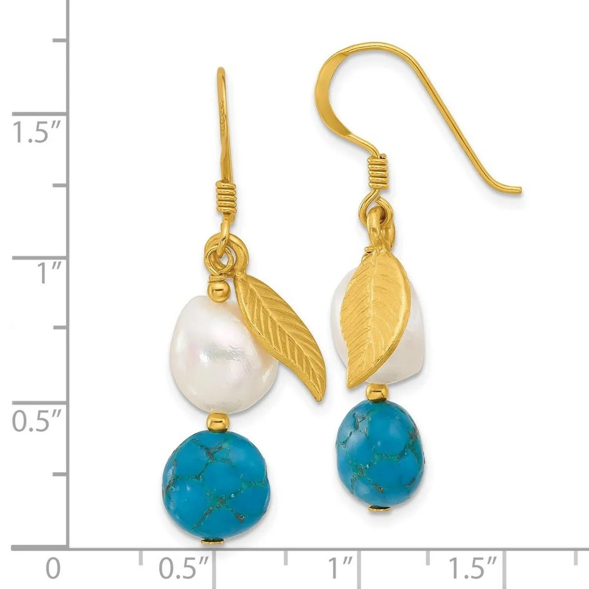 Curata 925 Sterling Silver Gold Plated Cultured Pearl Blue Zircon Leaf Dangle Earrings - 41.2x9.4mm sold by Zulily product image thumbnail 5
