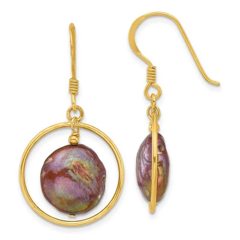 Curata 925 Sterling Silver Gold Plated Brown Freshwater Cultured Pearl Dangle Earrings - 38x19.8mm sold by Zulily