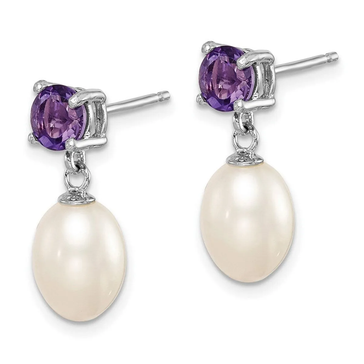 Curata 925 Sterling Silver Amethyst and 7-8mm Freshwater Cultured Pearl Teardrop Post Earrings - 20x8mm sold by Zulily
